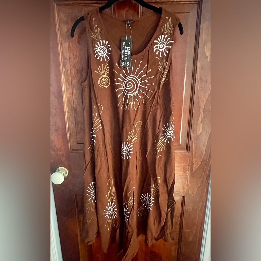 NEW brown with white swirl print sleeveless dress (one Size)